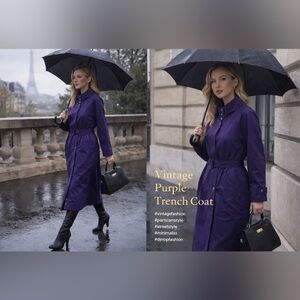 Vintage At Ease Purple Trench Coat 💜 Size L Minimalist Statement